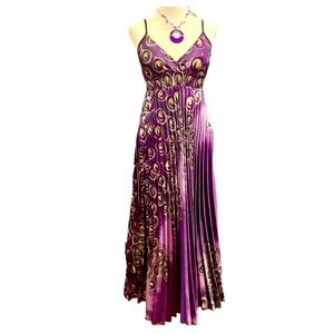 STEP IN STYLE Women’s Purple Silk Pleated Peacock Dress Size Medium